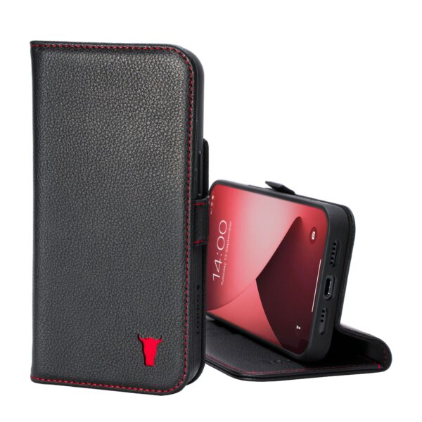 TORRO iPhone 12 / 12 Pro Leather Case (with Stand function) - Black with Red Detail GBP39.99