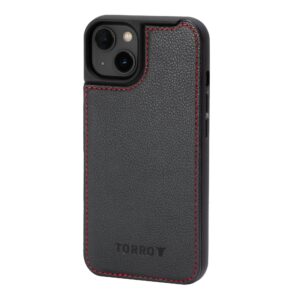 TORRO iPhone 14 Leather Bumper Case (MagSafe Charging) - Black with Red Detail GBP39.99