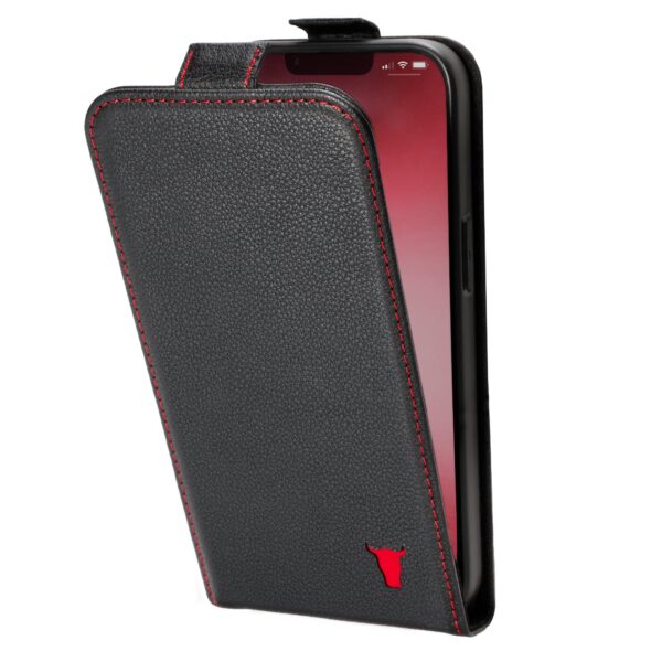 TORRO iPhone 14 Leather Flip Case (MagSafe Charging) - Black with Red Detail GBP39.99