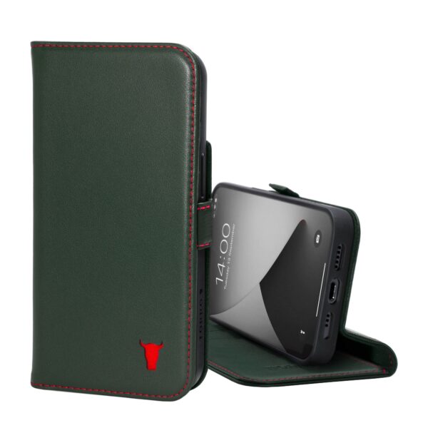 TORRO iPhone 14 Pro Leather Case (with Stand function) - Green with Red Detail GBP39.99