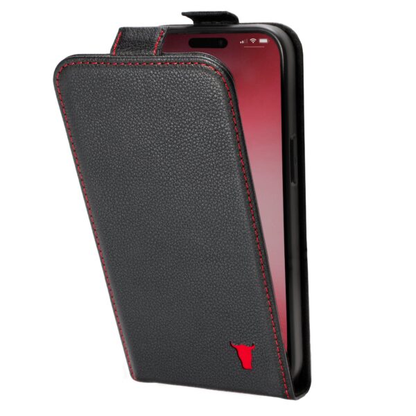 TORRO iPhone 14 Pro Max Leather Flip Case (MagSafe Charging) - Black with Red Detail GBP39.99