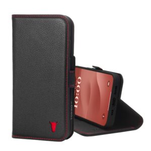 TORRO iPhone 15 Leather Wallet Case (with Stand Function) - Black with Red Detail GBP39.99