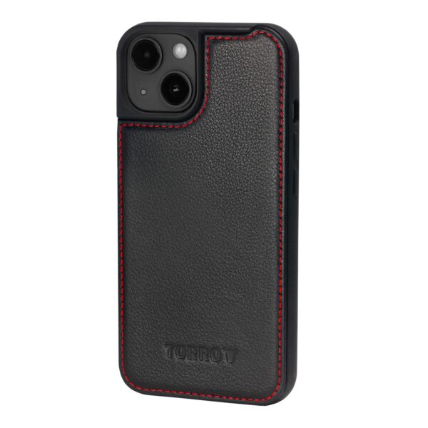 TORRO iPhone 15 Plus Leather Bumper Case (with MagSafe Charging) - Black with Red Detail GBP29.99