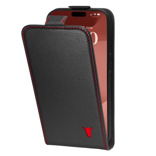 TORRO iPhone 15 Pro Leather Flip Case (MagSafe Charging) - Black with Red Detail GBP39.99