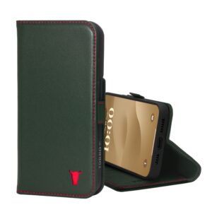 TORRO iPhone 15 Pro Max Leather Wallet Case v2.0 (MagSafe Charging) - Green with Red Detail GBP39.99