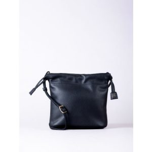 Eskrigg Leather Drawstring Cross Body Bag in Black