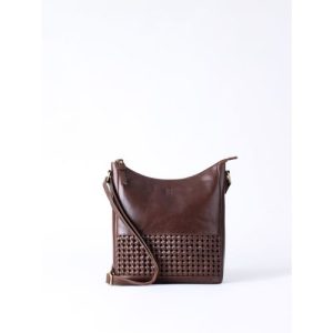 Waverton Woven Medium Leather Cross Body Bag in Brown