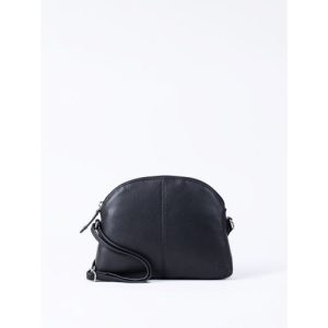Elterwater Curved Leather Cross Body Bag in Black