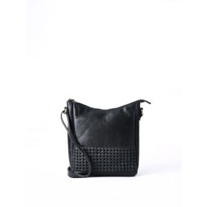Waverton Woven Medium Leather Cross Body Bag in Black
