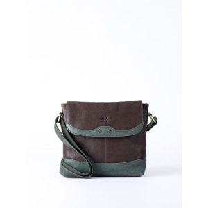 Hartsop Flapover Leather Cross Body Bag in Brown and Green