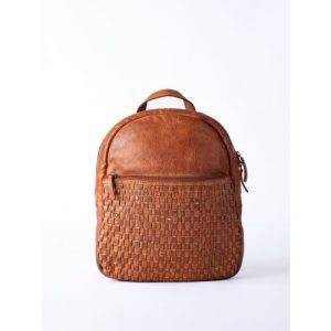 Storrs Woven Leather Backpack in Cognac