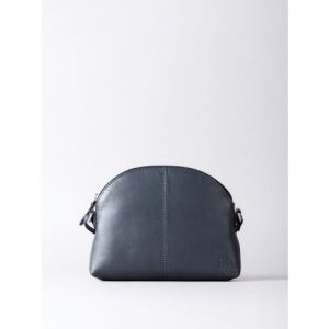 Elterwater Curved Leather Cross Body Bag in Navy