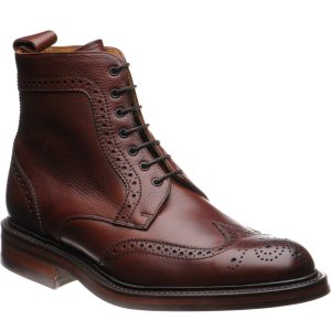 Barker Calder mens rubber-soled brogue boots in cherry grain