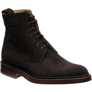 Barker Calder mens rubber-soled brogue boots in choc burnished suede