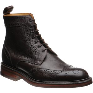 Barker Calder mens rubber-soled brogue boots in dark brown grain