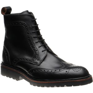 Barker Woodbury mens rubber-soled brogue boots in black waxy calf