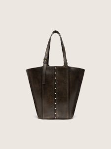 Golden Goose - 24/7 Bag North South In Black Distressed Leather With Adjustable Handles, Woman, Size: U