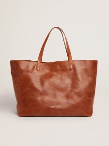 Golden Goose - Pasadena Bag In Tan-colored Glossy Hammered Leather With Gold Logo On The Front, Woman, Size: U