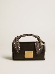 Golden Goose - Small Venezia Bag In Black Boarded Leather With Silk Scarf And Charm, Woman, Size: U