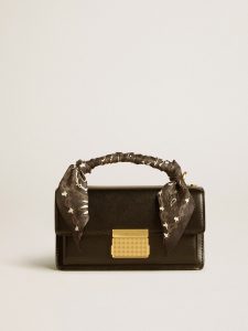 Golden Goose - Small Venezia Bag In Black Boarded Leather With Silk Scarf, Woman, Size: U