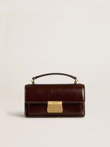 Golden Goose - Small Venezia Bag In Dark Brown Laminated Leather With Gold Details, Woman, Size: U
