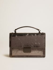 Golden Goose - Venezia Bag In Anthracite-gray Metallic Leather With Black Details, Woman, Size: U