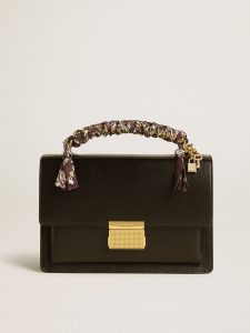 Golden Goose - Venezia Bag In Black Boarded Leather With Scarf And Double Charm, Woman, Size: U