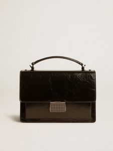 Golden Goose - Venezia Bag In Black Metallic Leather With Black Details, Woman, Size: U