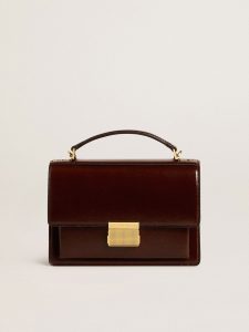 Golden Goose - Venezia Bag In Dark Brown Laminated Leather With Gold Details, Woman, Size: U