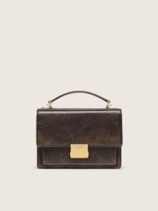 Golden Goose - Venezia Bag In Vintage Dark Brown Embossed Leather With Gold Details, Woman, Size: U