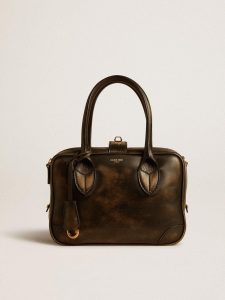 Golden Goose - Vita Bag In Black Distressed Leather With Gold Details, Woman, Size: U