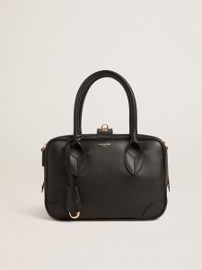 Golden Goose - Vita Bag In Smooth Black Leather With Gold Details, Woman, Size: U
