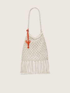 Golden Goose - Women's Macramé Bag In Butter-colored Cotton With A Leather Lobster Charm, Woman, Size: U