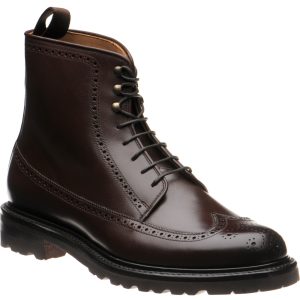 Herring Galashiels mens rubber-soled brogue boots in dark brown calf