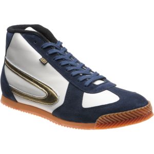 Herring Tokyo Hi-Top Trainer mens rubber-soled boots in white calf and navy suede