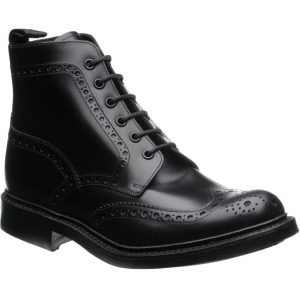 Loake Bedale mens rubber-soled brogue boots in black calf