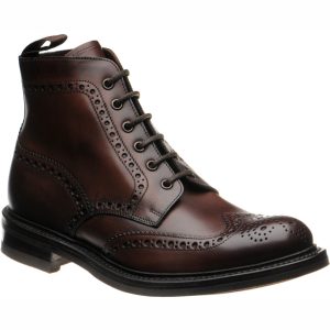Loake Bedale mens rubber-soled brogue boots in dark brown calf