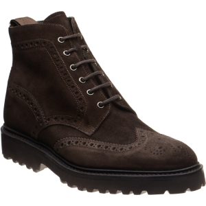 Loake Pegasus mens rubber-soled brogue boots in dark brown suede