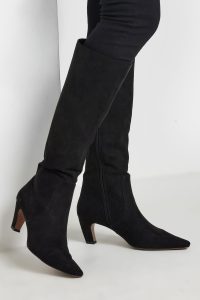 Lts Black Faux Suede Knee High Boots In Standard Fit Size 7