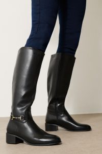 Lts Black Metal Trim Knee High Riding Boots Size 8