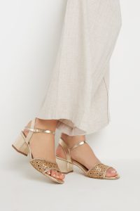 Lts Gold Woven Strap Open Toe Block Heel In Standard Fit Size Standard > 12