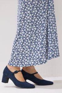 Lts Navy Blue Faux Suede Mary Jane Block Heel In Standard Fit Size Standard > 12