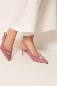 Lts Pink Hammered Slingback Heels In Standard Fit Size Standard > 11