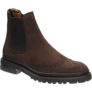 Wildsmith Model 78 mens rubber-soled brogue boots in dark brown suede