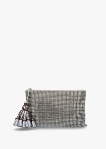 ANYA HINDMARCH Georgiana Silver Crystal Mesh Cutch Bag 