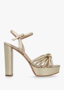 DANIEL Aknot Gold Leather Platform Heeled Sandals 