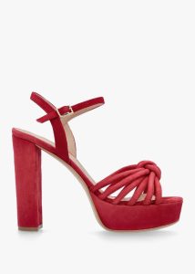 DANIEL Aknot Red Suede Platform Heeled Sandals 