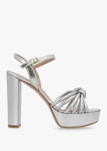 DANIEL Aknot Silver Leather Platform Heeled Sandals 