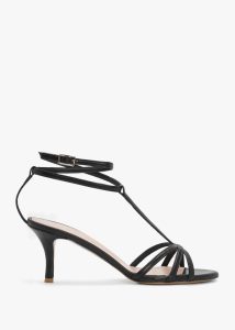 DANIEL Alina Black Leather Strappy Kitten Heel Sandals 