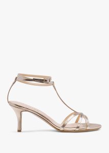 DANIEL Alina Gold Leather Strappy Kitten Heel Sandals 